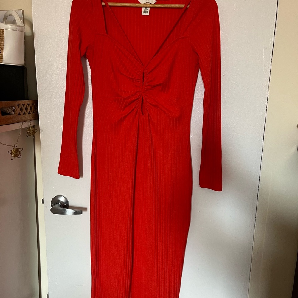 H&M Vibrant Red Long Sleeve Dress